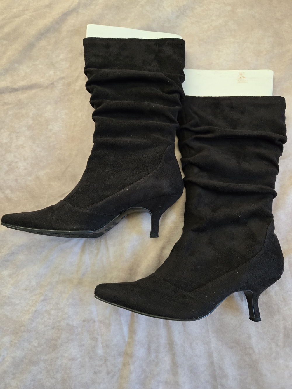 George Black Suede Slouch Kitten Heel Boots